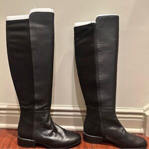 Worn Once. Alfani Black Over the Knee Boots Leather and Faux Suede Silver heel